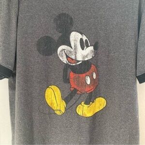 Disney Mens Mickey Mouse Distressed Graphic Wash Gray Shirt Med